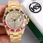 Swiss Grade 1 Replica Rolex GMT Master 2 Rainbow Yellow Gold Watch - KSF Eta2836